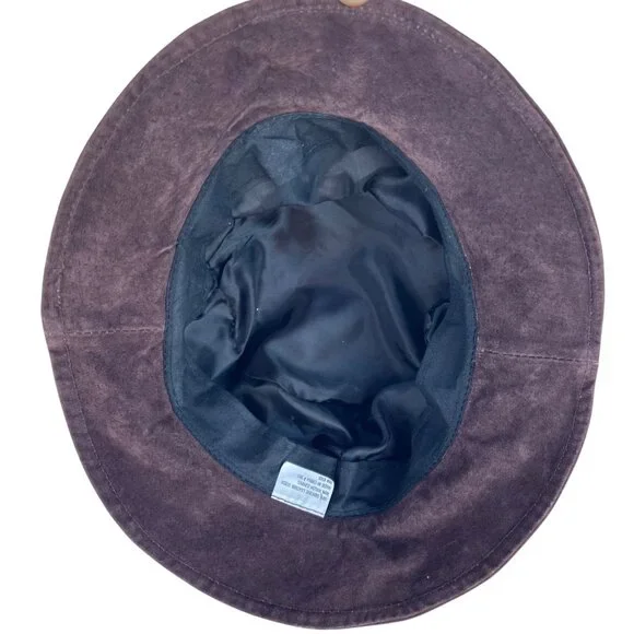 Vintage Genuine Leather Suede Bucket Hat Brown Unisex Lined Y2K - Picture 8 of 9